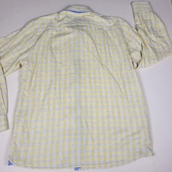 32 Bar Blues Men's Medium Linen/Cotten Long Sleeve Yellow Plaid Casual Shirt - Picture 2 of 7